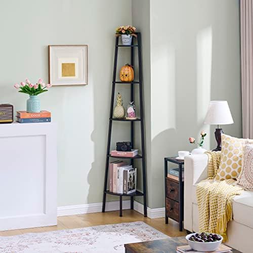 Hoctieon 5-Tier Corner Bookshelf Black Metal Frame