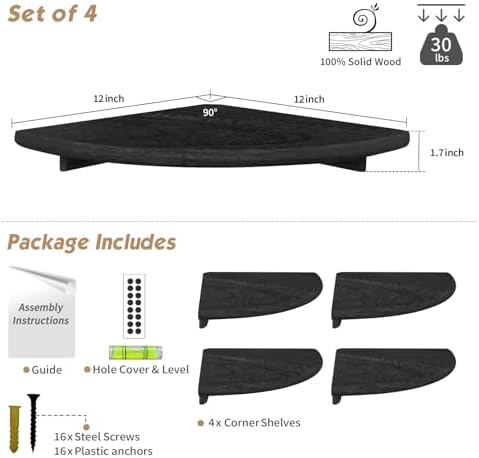Forbena Black Floating Corner Bookshelf Set of 4