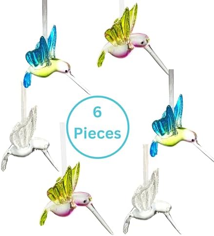 Set of 6 Glitter Hummingbird Hanging Ornaments