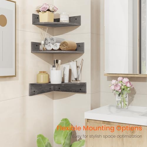Homode Corner Floating Shelves Set of 3 Rustic Grey