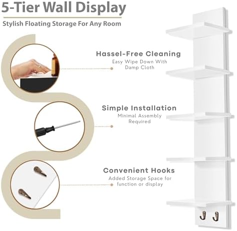 Sorbus 5 Tier Wall Shelf with Hooks and Storage