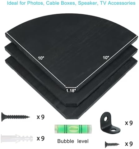 Wood Corner Floating Shelf with Cable Raceway - 10 Inch Black
