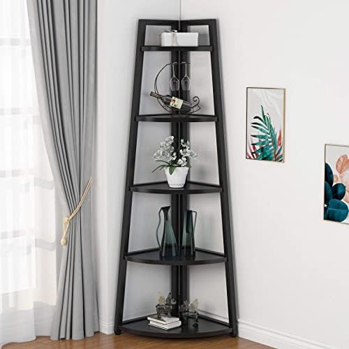 Tribesigns 70 Inch Tall Corner Shelf Black