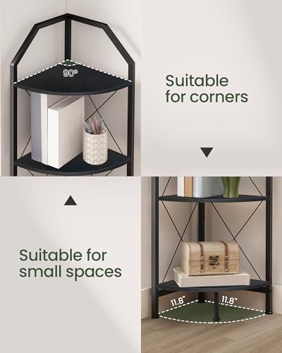 5-Tier Corner Shelf with Metal Frame Black