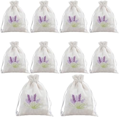 10 Pcs Lavender Pattern Burlap Drawstring Sachet Bags for Wedding DIY