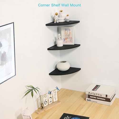 Wood Corner Floating Shelf with Cable Raceway - 10 Inch Black