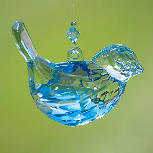 Acrylic Hanging Ornaments with 4 Birds and Bells Light Blue
