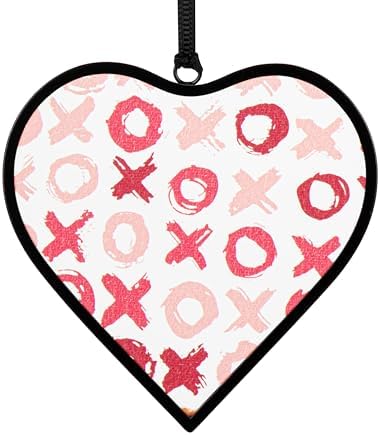DEMDACO OXOX Heart Suncatcher Hanging Ornament 3 Inch Red Pink