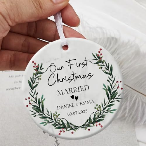 Personalized First Christmas Wedding Ornament for Newlyweds