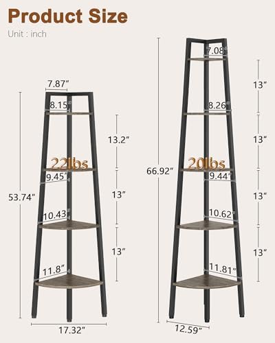 Hoctieon 5-Tier Corner Bookshelf Grey Metal Frame