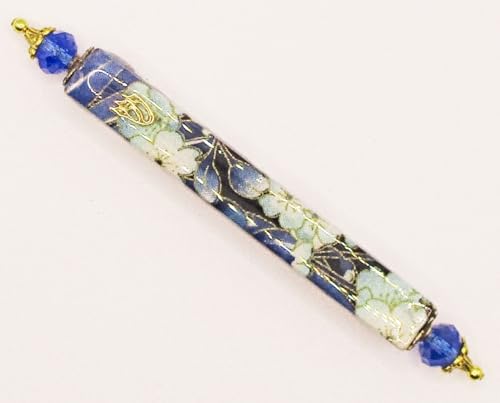 Handmade Blue and White Flowers Mezuzah