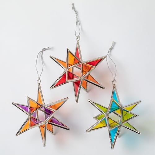 Handcrafted Stained Glass Moravian Star 3D Ornament Rose Gold Large