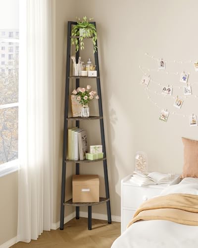 Hoctieon 5-Tier Corner Bookshelf Grey Metal Frame