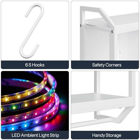 HOOBRO LED Gaming Floating Shelf with 3 Tiers and Hanging Rod