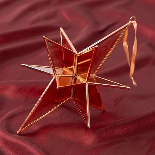 Handcrafted Stained Glass Moravian Star 3D Ornament Rose Gold Large