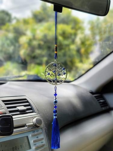 LUCKBOOSTIUM Evil Eye Tree Charm Pendant with Blue Tassels