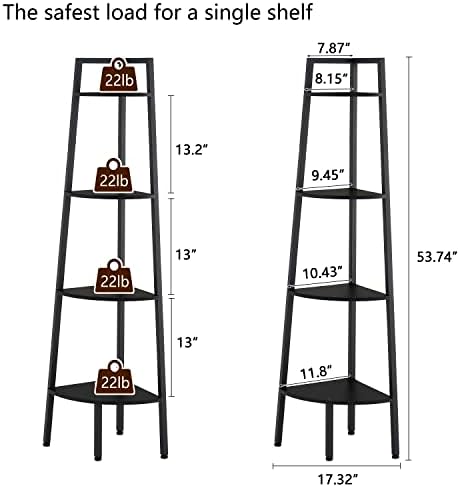 Hoctieon 4-Tier Corner Bookshelf Black Metal Frame