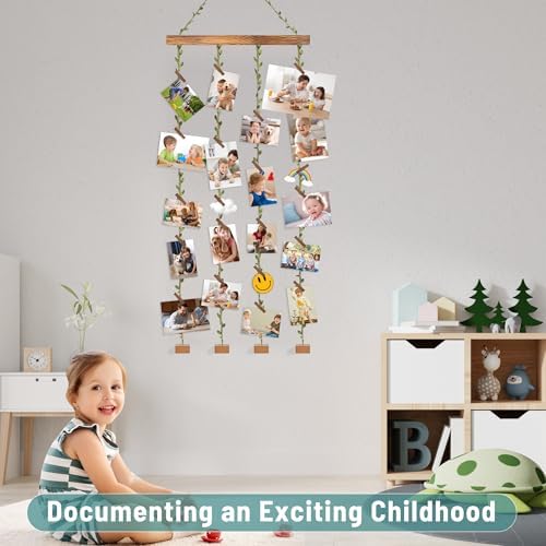 Wooden Hanging Photo Display with 20 Clips Wall Decor Frame