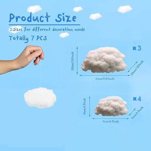 Fabiacci 7Pcs Artificial Cloud Props 3D Decorative Hanging Decorations