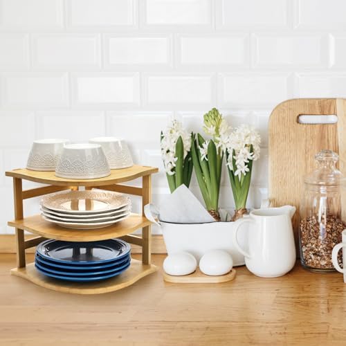 Goaste 3-Tier Bamboo Corner Shelf Kitchen Organizer