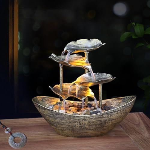 GLANSI Tabletop Water Fountain with USB LED Night Light for Bedroom