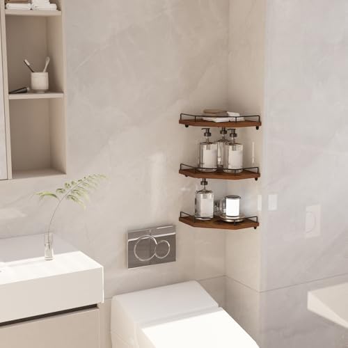 Trwcrt Corner Shelf Wall Mounted Set of 3 Brown