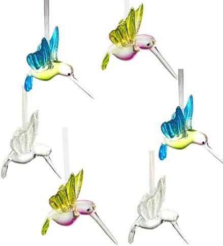 Set of 6 Glitter Hummingbird Hanging Ornaments