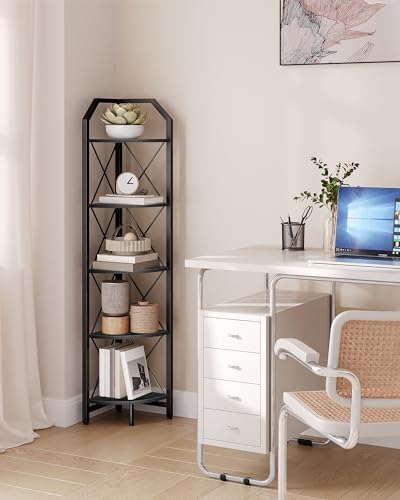 5-Tier Corner Shelf with Metal Frame Black