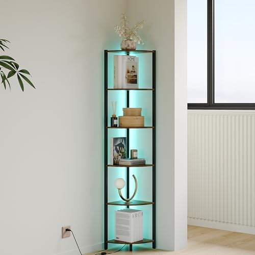 ZIYOO 6 Tier Corner Shelf with LED Light