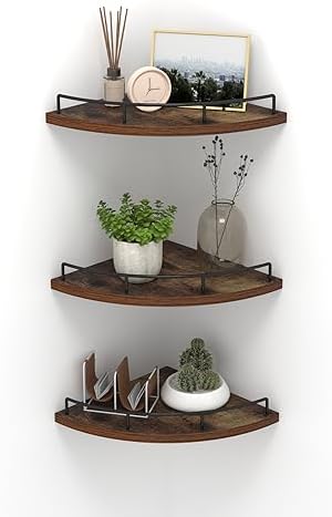 HORLIMER 3-Pack Brown Floating Corner Shelf Set
