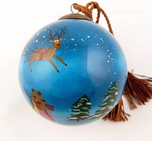 Festive Deer Traditional Inside-Painted Glass Artwork