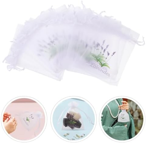 Amosfun 20pcs Organza Lavender Sachets Bags Drawstring Closure Spacious Storage
