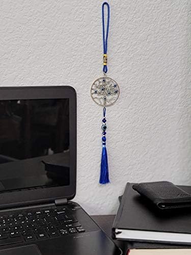 LUCKBOOSTIUM Evil Eye Tree Charm Pendant with Blue Tassels