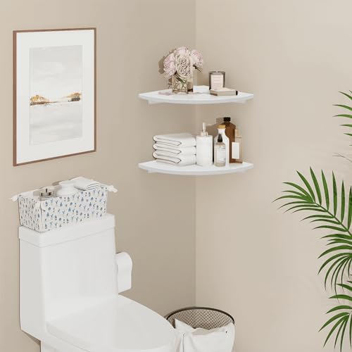 Homode Corner Wall Shelf Set of 2 White Floating Wooden
