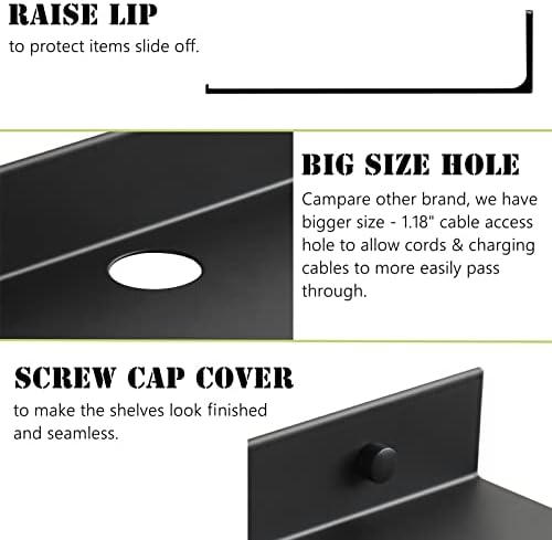 Small Floating Shelves with Bluetooth Speaker Mount 6 Inch 2 Pack Aluminum