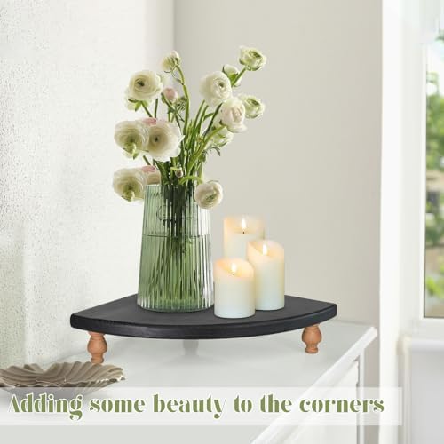 Rustic Black Wood Corner Shelf for Farmhouse Decor