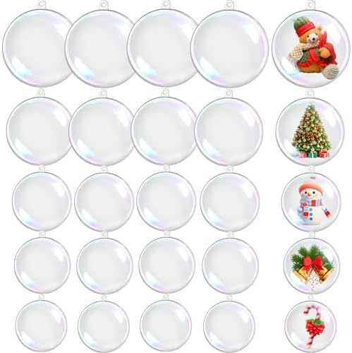 25 Pack Clear Plastic Fillable Ornaments 5 Sizes