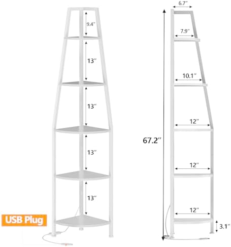 Furnulem 5 Tier Corner Shelf with LED Light