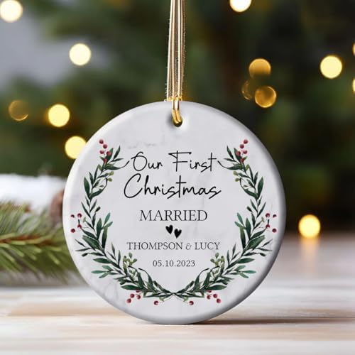 Personalized First Christmas Wedding Ornament for Newlyweds
