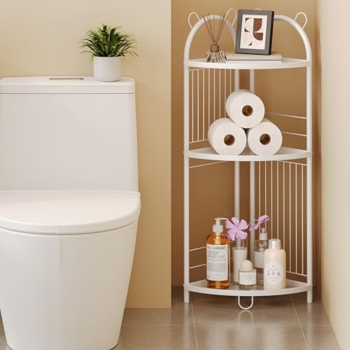 CICUFY 3 Tier Metal Corner Shelf Bathroom Organizer with Guardrails