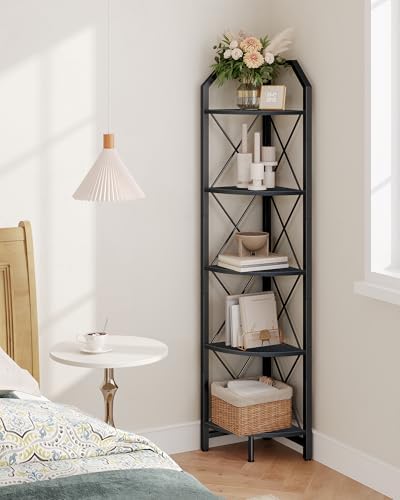 5-Tier Corner Shelf with Metal Frame Black