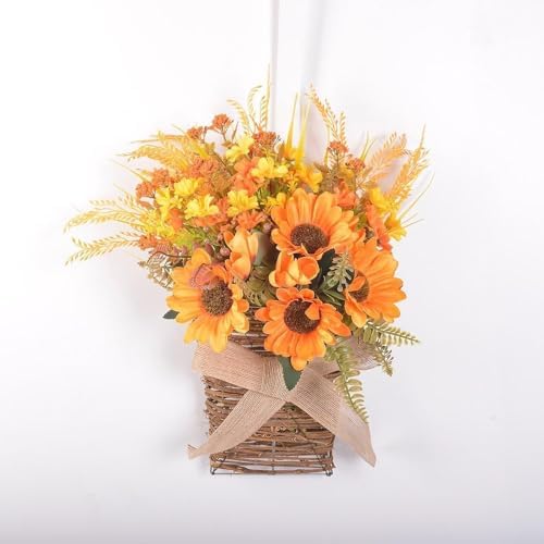 Door Hanging Basket Wreath for Front Door Floral Arrangement