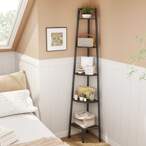 Hoctieon 5-Tier Corner Bookshelf Black Metal Frame