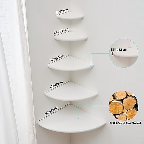 White Solid Oak Corner Shelf Wall Mount