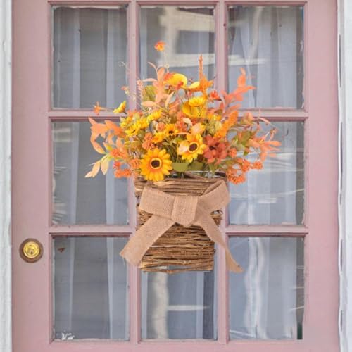 Wooden Wreath Hanger with Silk Flowers for Front Door