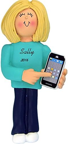 Smart Phone Personalized Christmas Ornament for Women with Blonde Hair