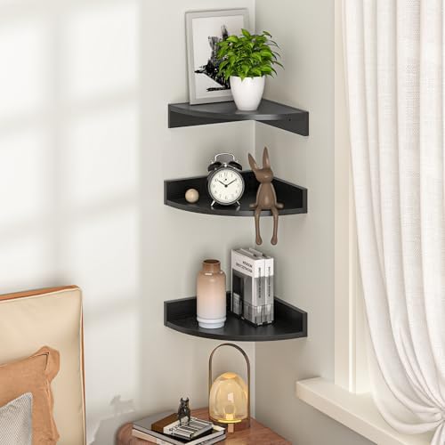Fun Memories Corner Shelf Wall Mount 3 Pack Black
