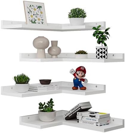 4-Tier Corner Floating Shelves - White