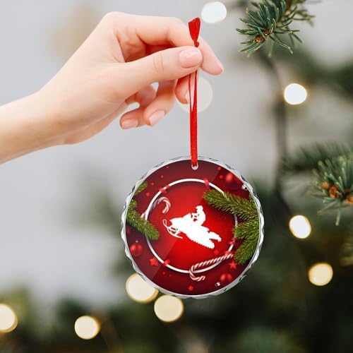 Snowmobile Christmas Glass Ornament 31 Inch Pendant
