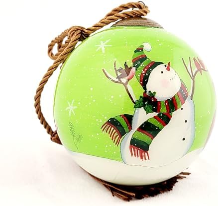 Intricate Inside-Painted Snowman Feeding Birds Glass Ornament